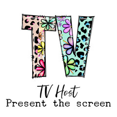 Fototapeta premium TV Host Presents on the Screen with Floral and Leopard Print Design