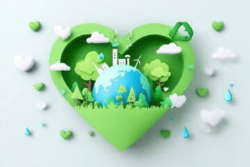 Earth Day eco illustration with globe and green energy symbols
