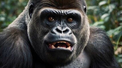 Fototapeta premium Reaction face of a powerful western lowland gorillas intense and expressive face.