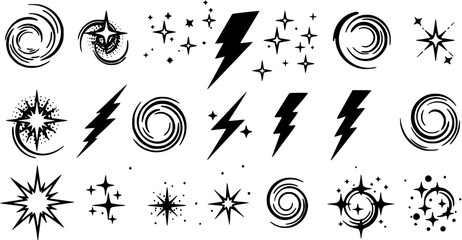 Obraz premium star sparkle, lightning bolt, swirls, and abstract design vector elements. Perfect stars, sparkles, lightning bolts, swirls for comic book art, retro aesthetics, and graphic design projects