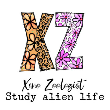 XZ Initials Design with Animal Print and Flower Design for Xen Zoologist Study of Alien Life