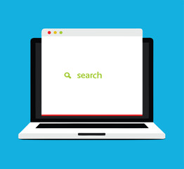 Browser window on laptop screen. Search concept. Vector illustration
