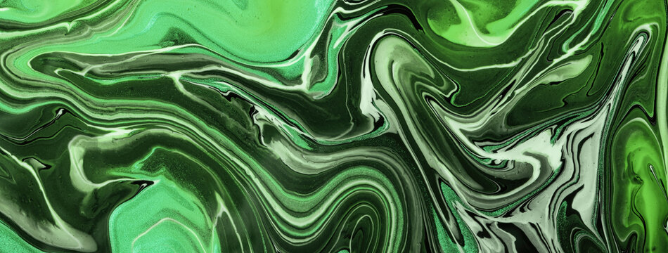 Green emerald abstract fluid art background with marble texture effect in acrylic pour painting style - Powered by Adobe