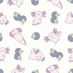 Axolotl Animal Mangosteen Pattern Vector Illustration Seamless for Background Wallpaper Packaging Cover