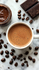 White coffee cup with a brown liquid in it