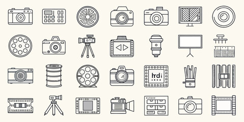 Monochrome Editable Stroke Icon Set of Photography and Camera Equipment

