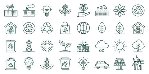 Monochrome Editable Stroke Icon Set of Sustainability and Eco Concepts

