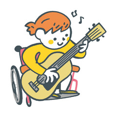 ギターを演奏する車いすの少女　ストックイラスト素材
