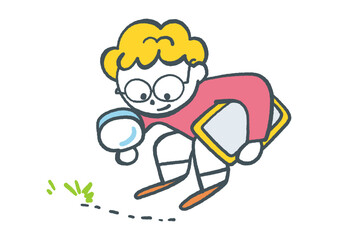 蟻の行列を観察する男の子　ストックイラスト素材
