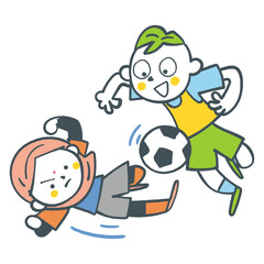 サッカーで競い合う男の子と女の子　顔　ストックイラスト素材
