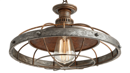  vintage industrial metal cage lights isolated on white background PNG. AI GENERATED