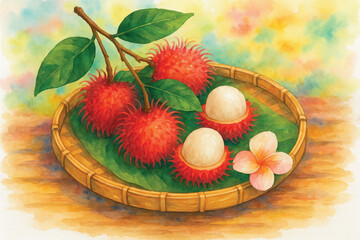 rambutan-fruit-in-bamboo-tray-watercolor-thai.png
