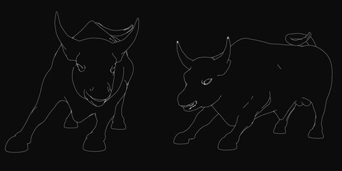 Two bull silhouettes are shown on a black background. The bulls are facing each other and appear to be in a fight. Scene is intense and aggressive