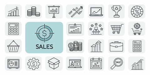 Monochrome Line Icon Set of Sales in Vector Format




