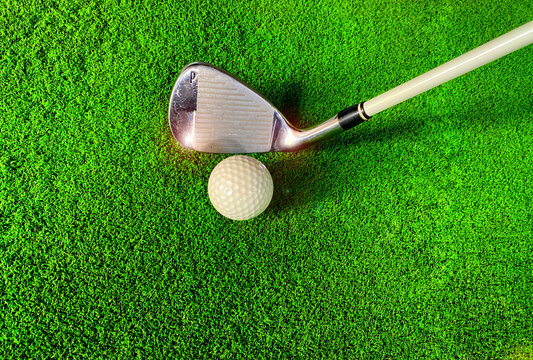 Golf equipment, iron p on green grass, golf sport