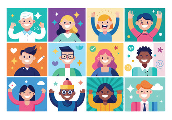 Diverse Happy People Illustrations Flat Design Icons for Projects