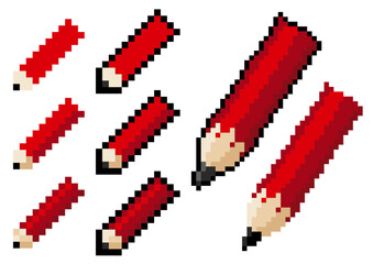 ドットで描いた赤い鉛筆のセット