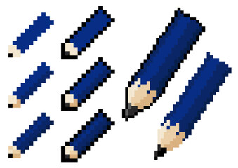 ドットで描いた青い鉛筆のセット