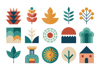 Modern Geometric Floral and Nature Icons A Collection of 20 Flat Design Elements