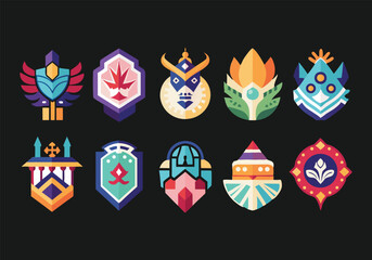 Collection of Colorful Geometric and Symbolic Badges and Emblems