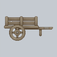 wooden wheelbarrow in pixel art style