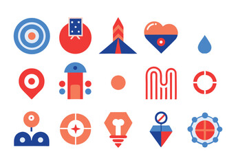 Collection of Modern Abstract Geometric Icons Red and Blue Design Elements