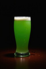 Green Beer in Glass: A refreshing pint of vibrant green beer, perfectly chilled, is showcased against a dark background, offering a tantalizing glimpse of St.