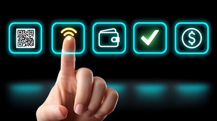 Touchscreen Payment Interface with Neon Glowing Icons