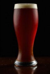 Golden Brew in Glass: A full, radiant glass of amber beer, meticulously crafted with exquisite detail, showcasing the drink's inviting color, rich texture.