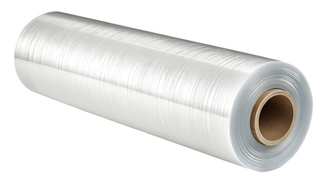 roll of clear stretch wrap film isolated on white background PNG. AI GENERATED