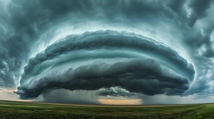 Massive storm clouds gather over a vast plain.