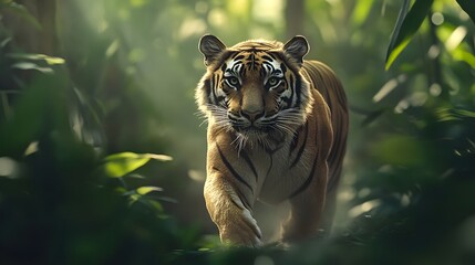 Majestic tiger in a lush jungle.