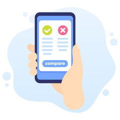 Pros and cons mobile app, phone in hand