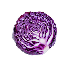 Obraz premium Cross Section of a Vibrant Red Cabbage, Isolated on Black Background