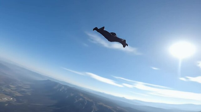 Person in Wingsuit Flying over Scenic Mountain Valley Aerial