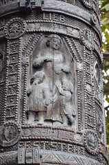 Mainz, Germany 10.05.2024: People walking and enjoying view of Nagelsaule Monument, located near Mainz Cathedral, in Old Town of Mainz