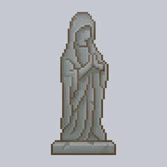 praying figure statue in pixel art style