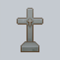 cross shaped tombstone in pixel art style