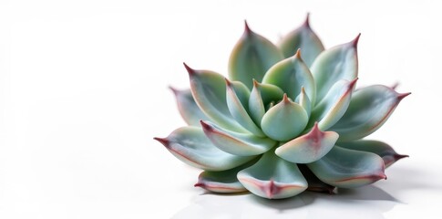 Fototapeta premium Isolated Echeveria succulent, showing intricate detail against stark white , plantlife, macro
