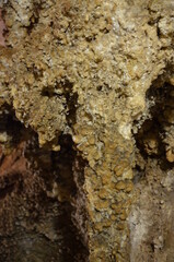 Inside of beautiful old dark cave with many stalactites. Grotte di Is Zuddas, Italy, Sardinia