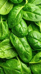 Obraz premium Macro Closeup of Fresh Green Spinach Leaves with Water Droplets
