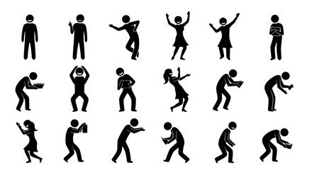 Naklejka premium Collection of Stick Figures in Various Poses and Actions