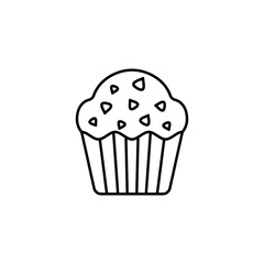 Cupcake Outline style, a rich chocolate chip cupcake in a paper cup, ideal for birthday, dessert menus, or bakery promotional visuals.