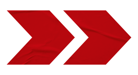 Red crumpled paper arrow isolated on transparent background