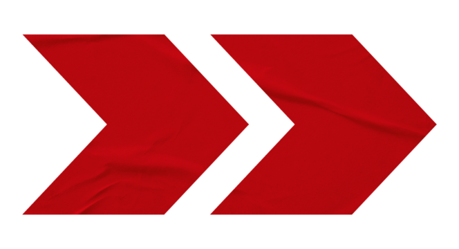 Red crumpled paper arrow isolated on transparent background
