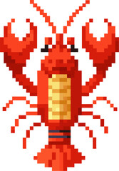 Obraz premium Pixel art lobster illustration with a vibrant retro digital style