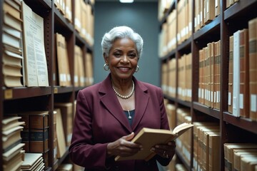 Gentle Senior African American Historian or Archivist in a Corporate History Archive