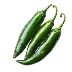 Three green jalapeno peppers isolated on transparent background
