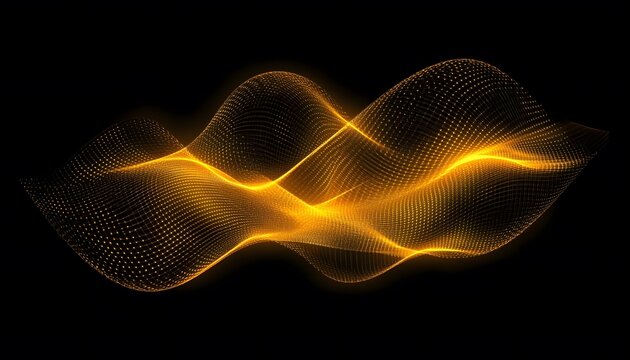 Abstract golden wave design on a black background.