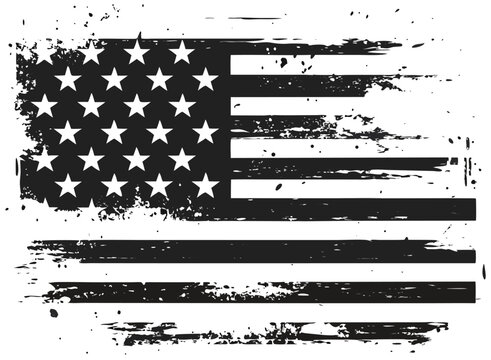 Distressed american flag black and white graphic